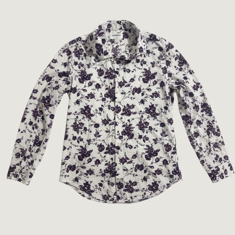 Express Mens Extra Slim Fit Purple Floral Rose Print Button Down Shirt Small